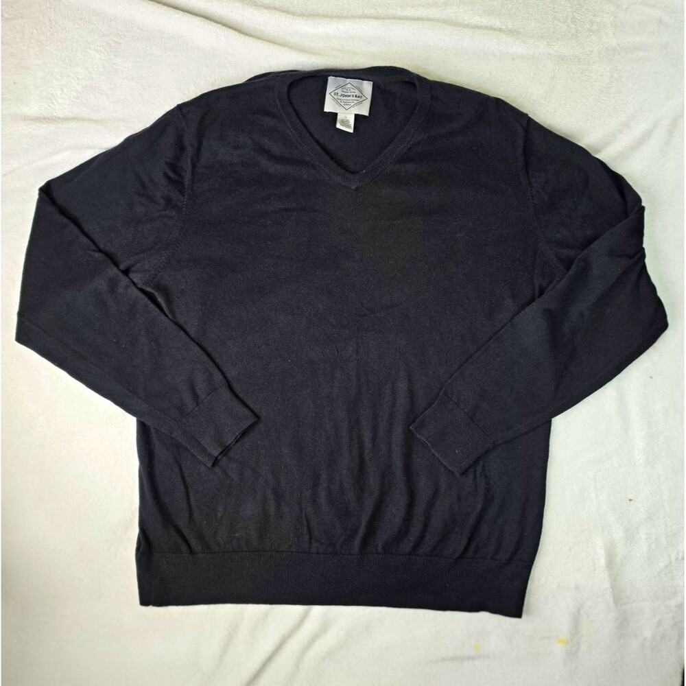 St. John's Bay Mens Black Cotton Cashmere Knit V-Neck Pullover Size L